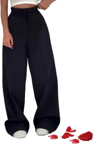Women's Waist Belt Casual Pants,2025 Summer Straight Leg Dress Pants for Women High Waist Tummy Control Trousers