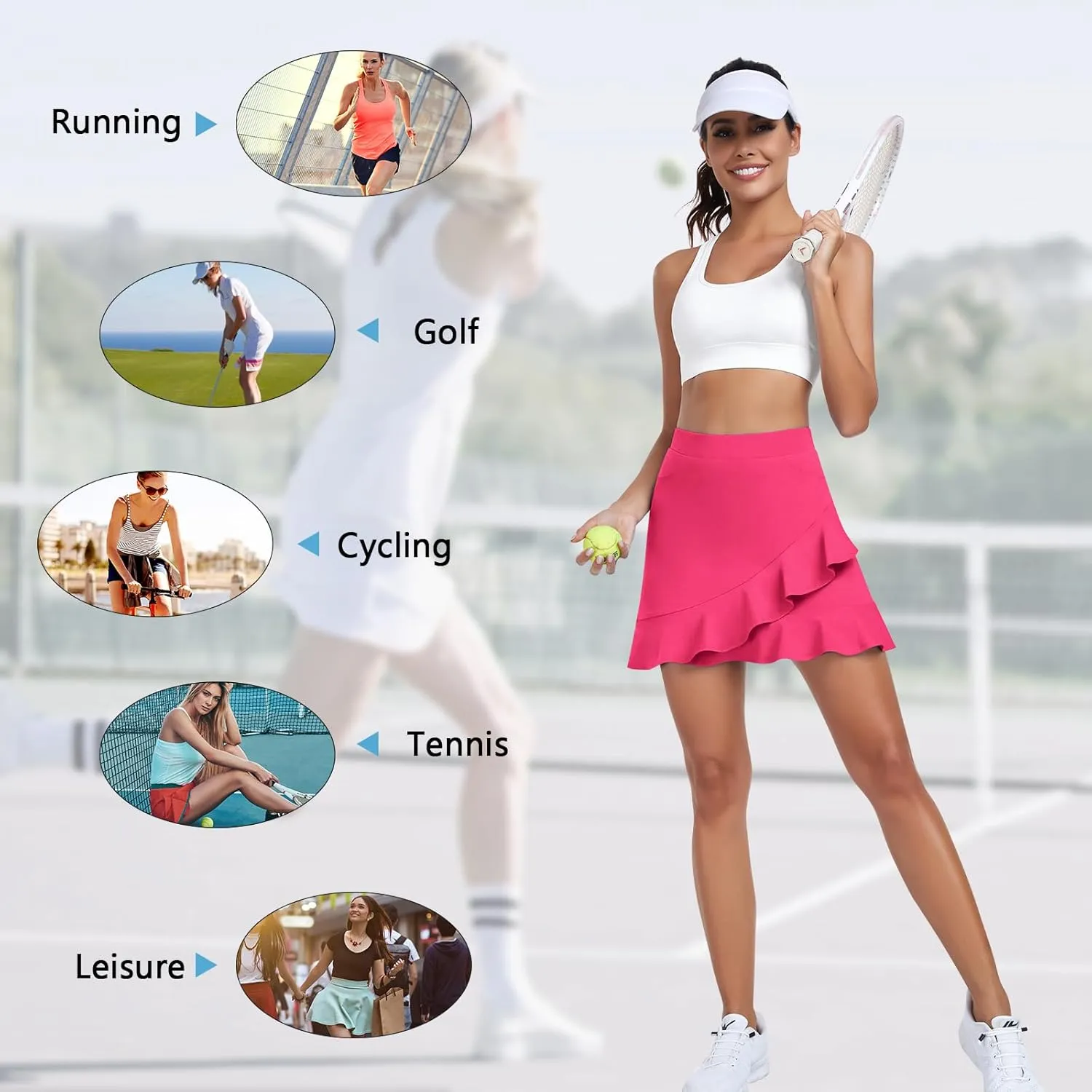 WOWENY Womens 20'' Knee Length Tennis Skirts Athletic Long Golf Skorts Skirts with Inner Shorts Pockets