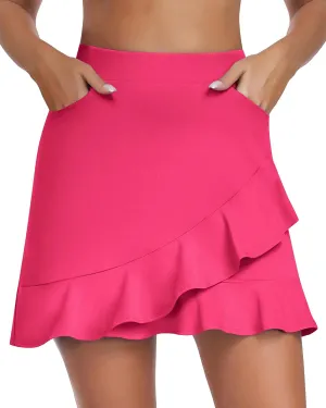 WOWENY Womens 20'' Knee Length Tennis Skirts Athletic Long Golf Skorts Skirts with Inner Shorts Pockets