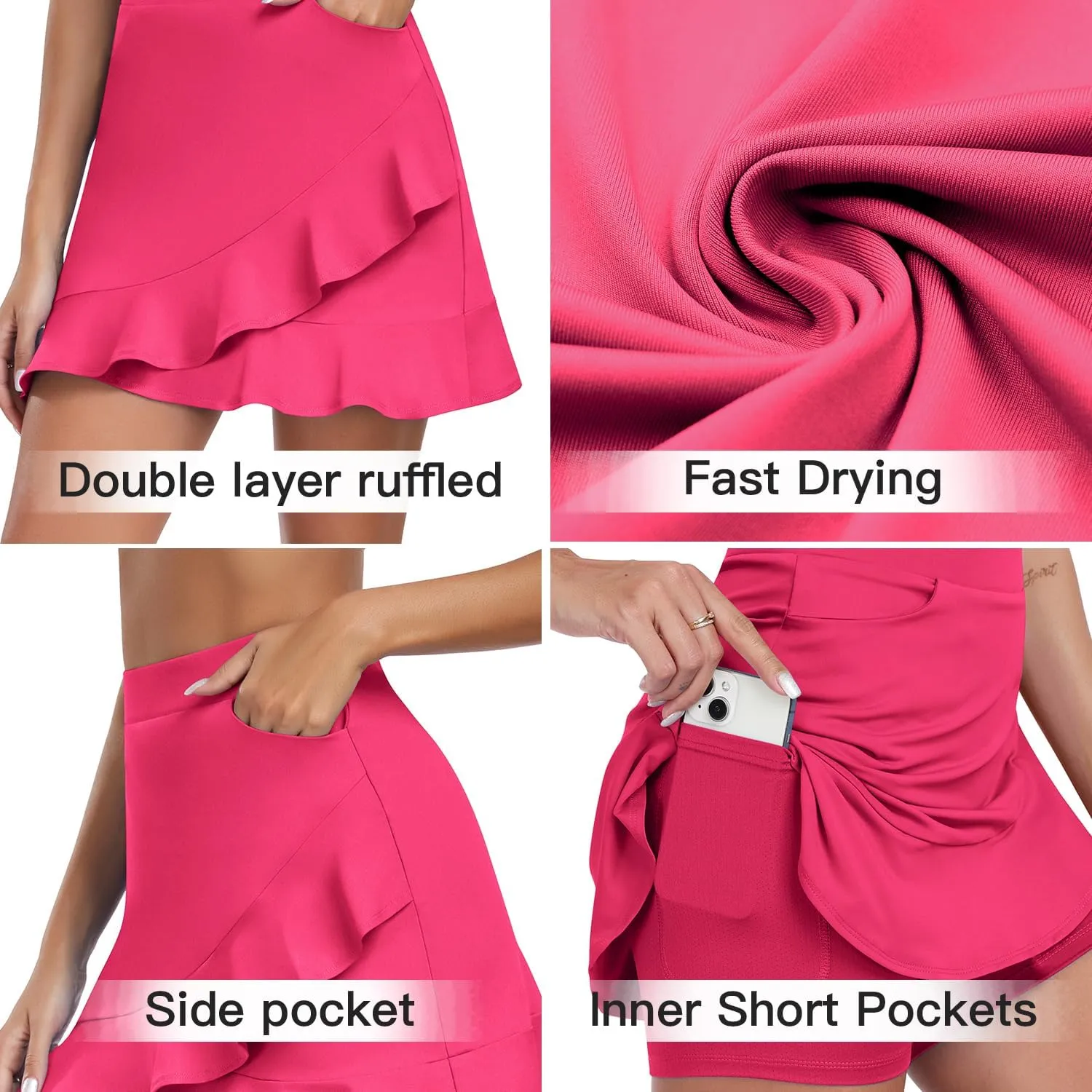 WOWENY Womens 20'' Knee Length Tennis Skirts Athletic Long Golf Skorts Skirts with Inner Shorts Pockets