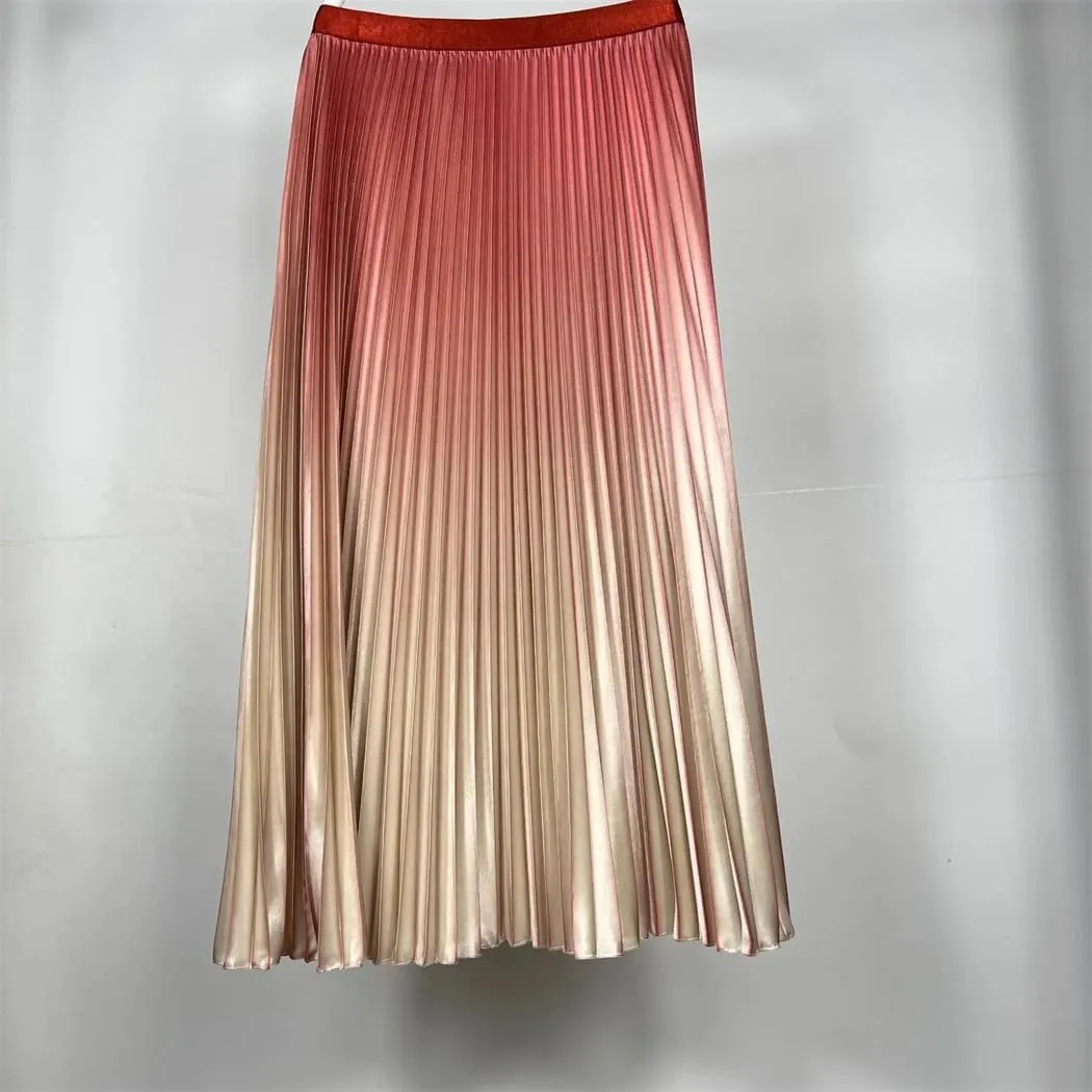 YTR6TW Women's Elastic High Waist Pleated Midi Skirt Women Summer Office Streetwear Skirt