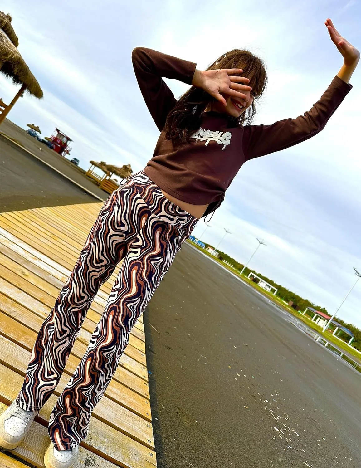 Zaclotre Girls Flare Leggings High Waisted V Crossover Casual Yoga Bell Bottoms with Pockets Pants for Kid