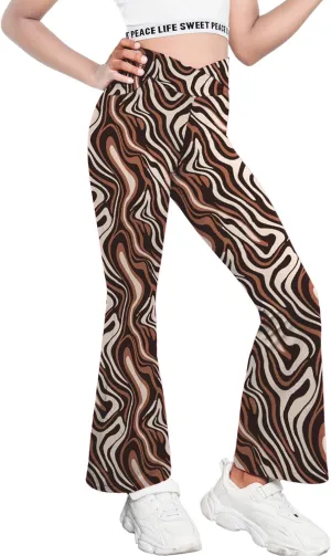 Zaclotre Girls Flare Leggings High Waisted V Crossover Casual Yoga Bell Bottoms with Pockets Pants for Kid