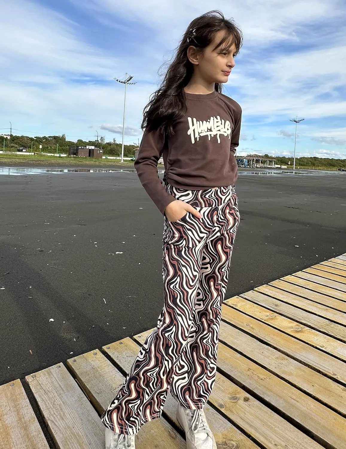 Zaclotre Girls Flare Leggings High Waisted V Crossover Casual Yoga Bell Bottoms with Pockets Pants for Kid