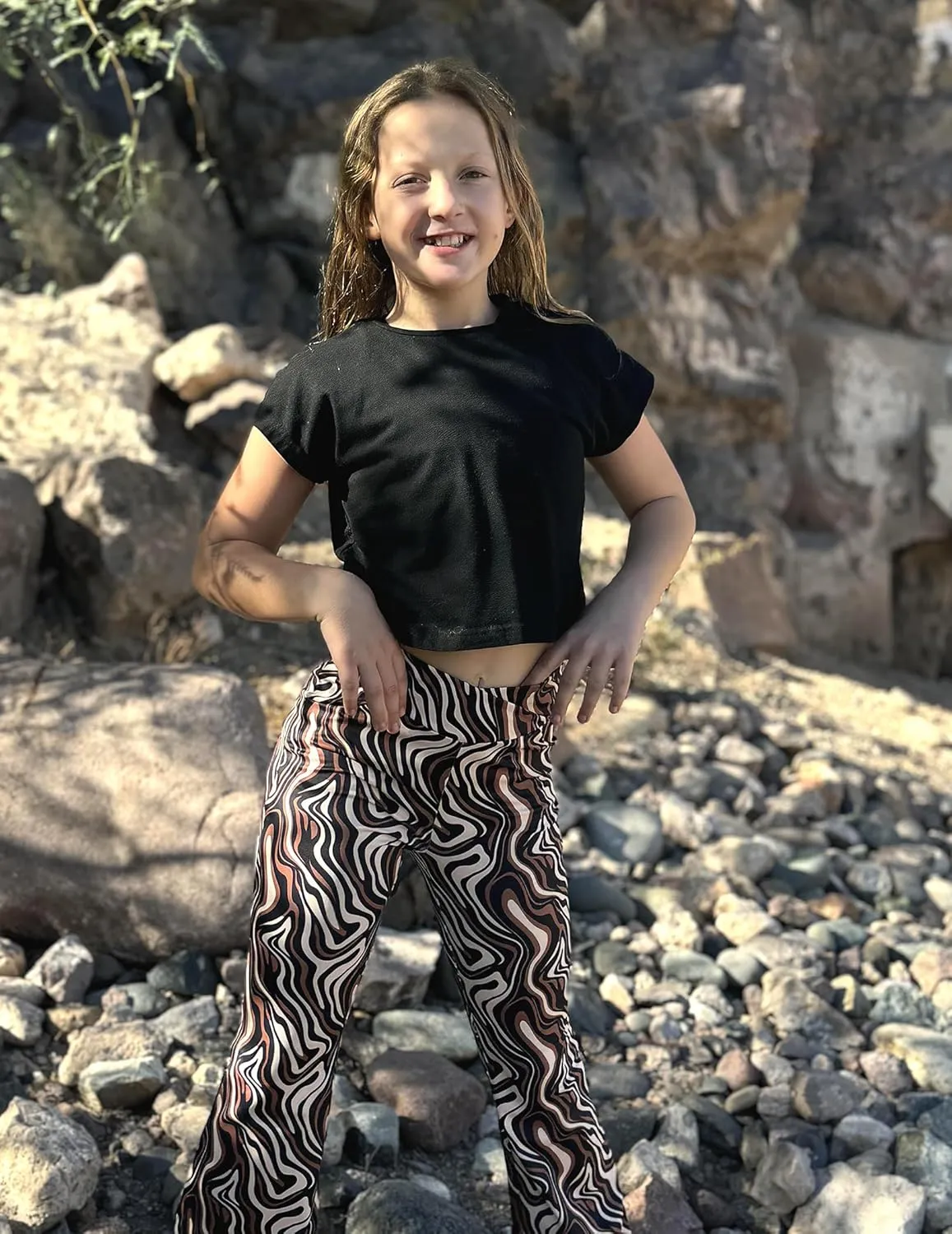 Zaclotre Girls Flare Leggings High Waisted V Crossover Casual Yoga Bell Bottoms with Pockets Pants for Kid