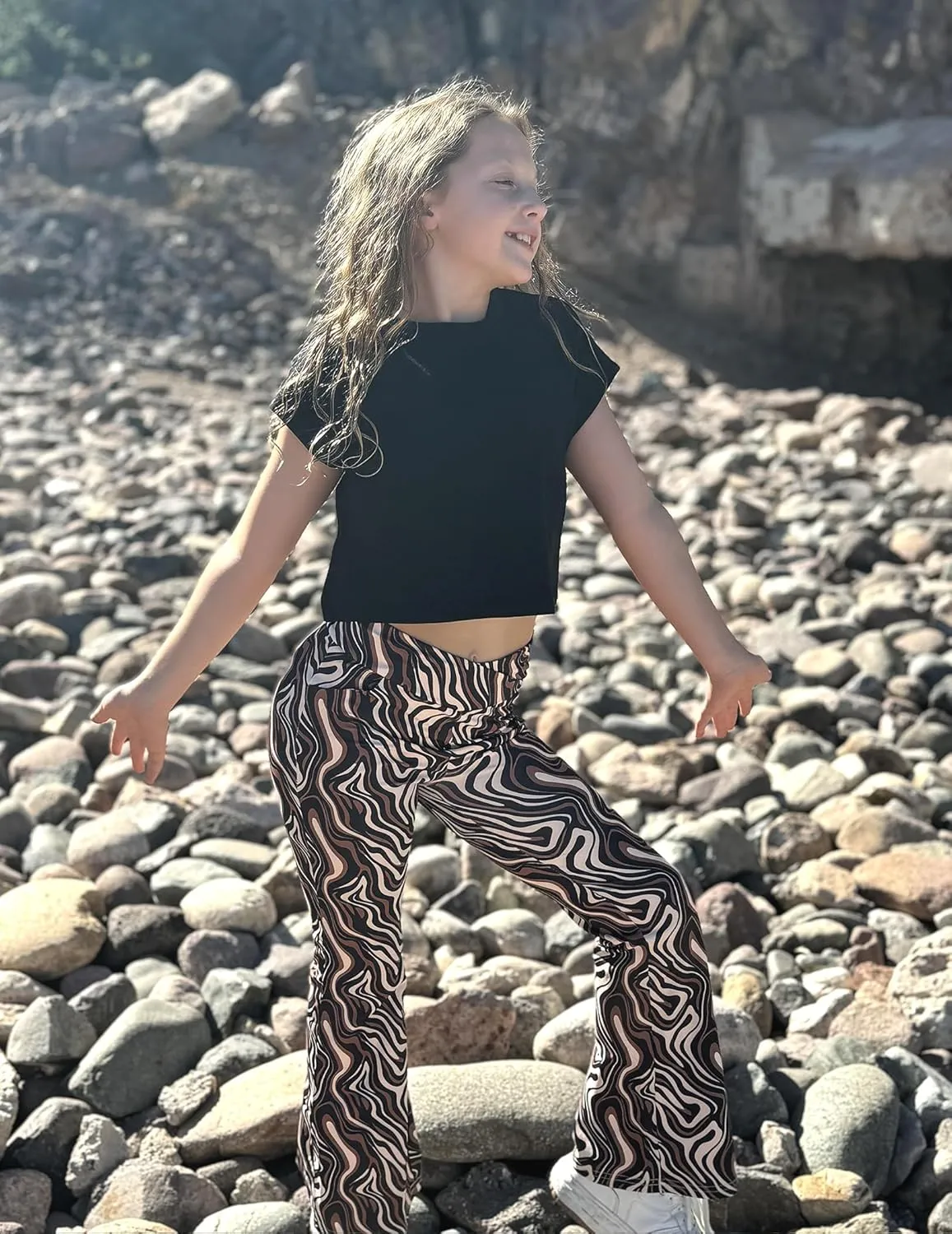 Zaclotre Girls Flare Leggings High Waisted V Crossover Casual Yoga Bell Bottoms with Pockets Pants for Kid